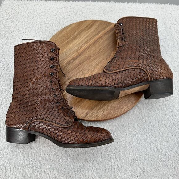 J. Peterman Boots Womens 7.5 Brown Leather Weaved Granny Victorian Academia - Picture 11 of 16